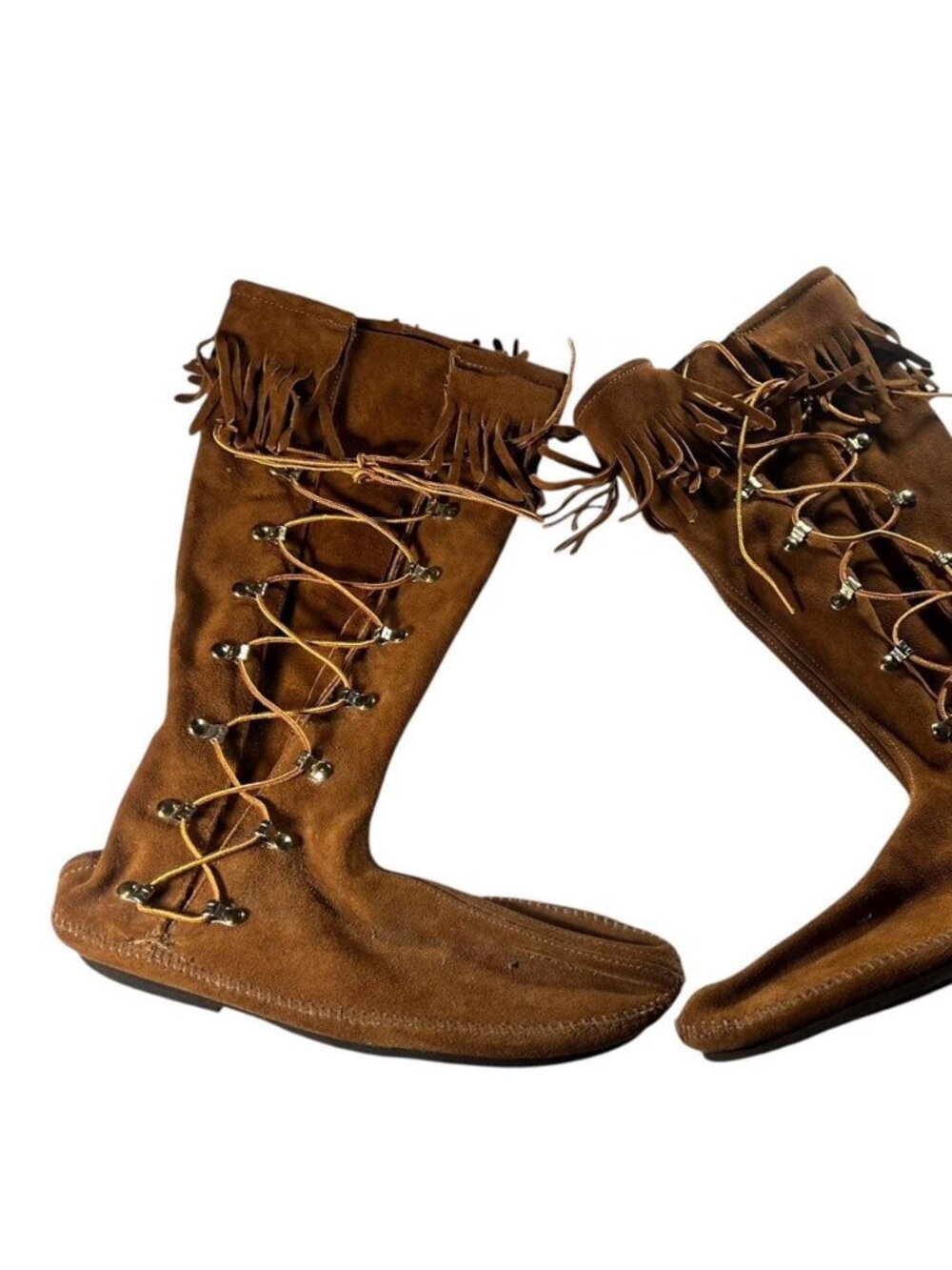 Vintage Brown Suede Lace Up Fringe Boots